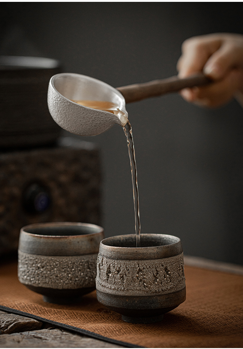 舀茶器日式泥巴人鎏银银舀茶勺分茶器功夫茶具煮茶器配件实木茶勺家用