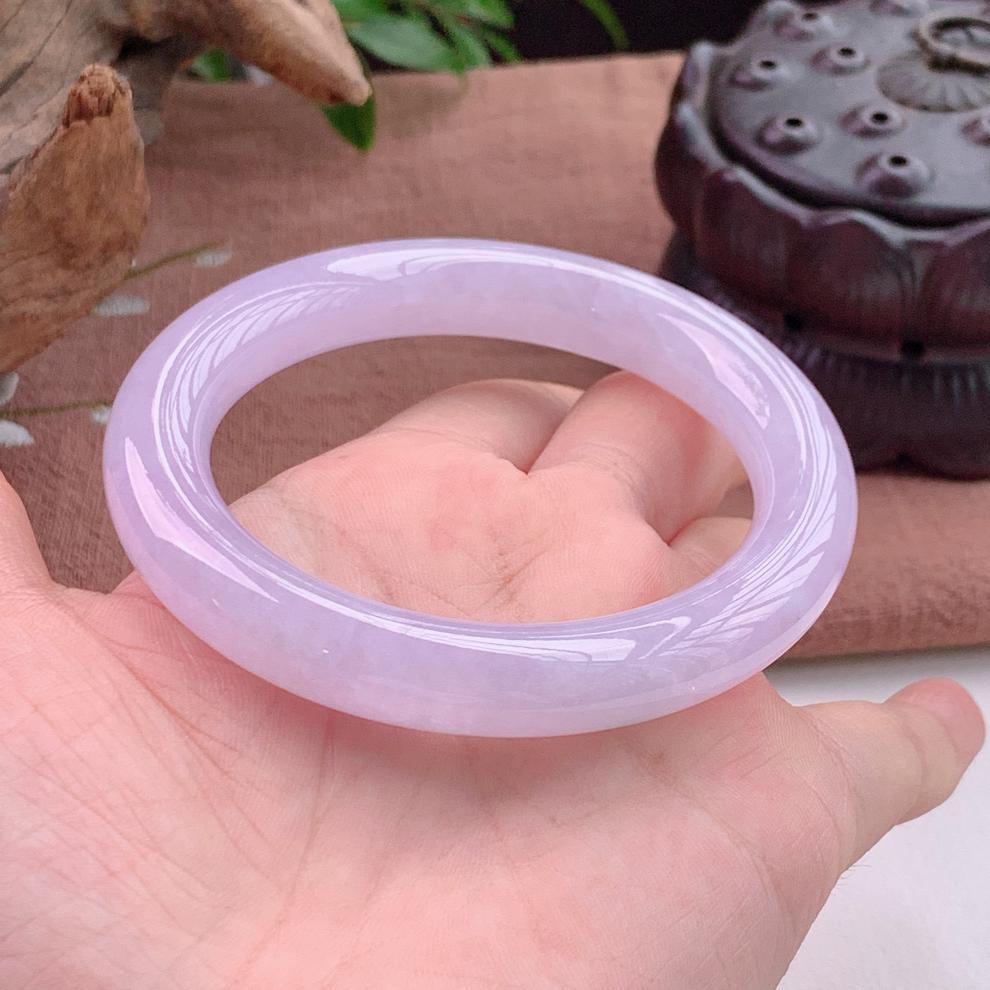 玉手镯少女翡翠缅甸冰种紫罗兰翡翠手镯圆条淡紫色翡翠玉镯子52号