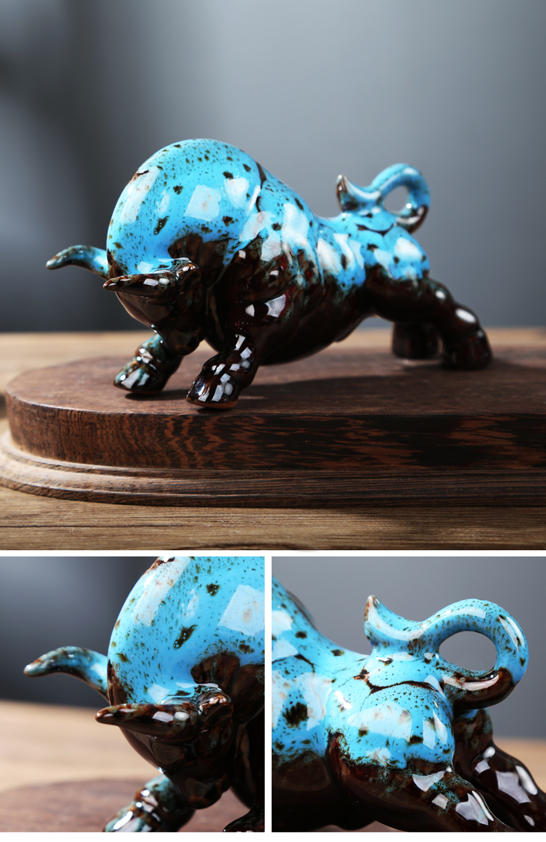 眉姿(meizi)牛气冲天风水陶瓷小摆件中式家居办公室老板桌面牛装饰品