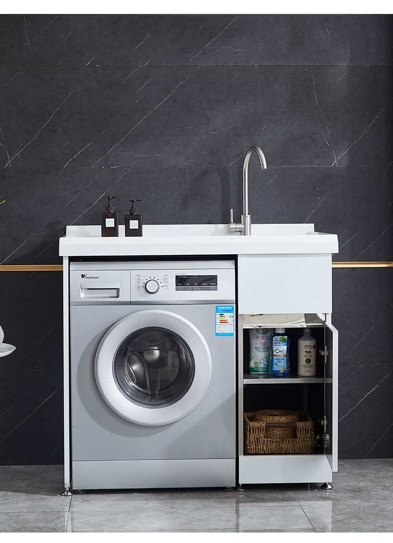 双下水不锈钢洗衣柜组合带搓板一体伴侣浴室柜定制阳台洗衣机柜子100