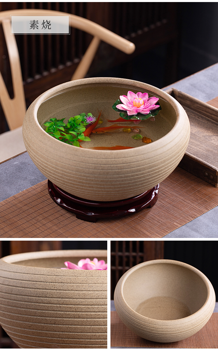 陶瓷金鱼缸手绘桌面摆件大号养锦鲤乌龟睡莲荷花盆客厅碗钵复古中号32