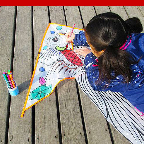 卡通图案白色风筝 儿童涂色diy教学风筝涂鸦亲子填色空白手画潍坊风筝