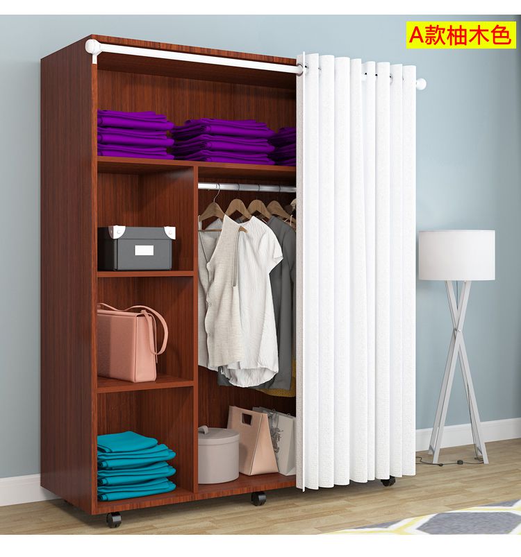 带轮可移动衣柜 简易衣柜木质组装欧式简约现代经济型单人双人衣橱