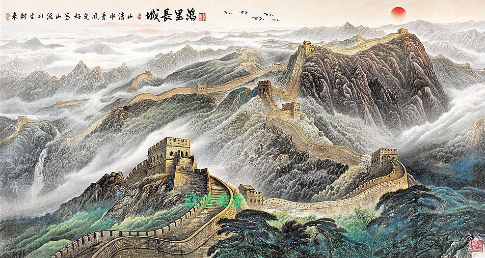 装饰墙布无水无缝壁画客厅办公室电视背景墙壁纸壁布中式万里长城墙布