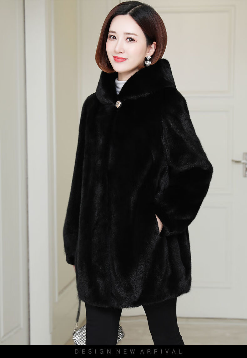 女装新款海宁新款仿仿水貂绒皮草外套女连帽中长款加厚貂皮大衣韩版
