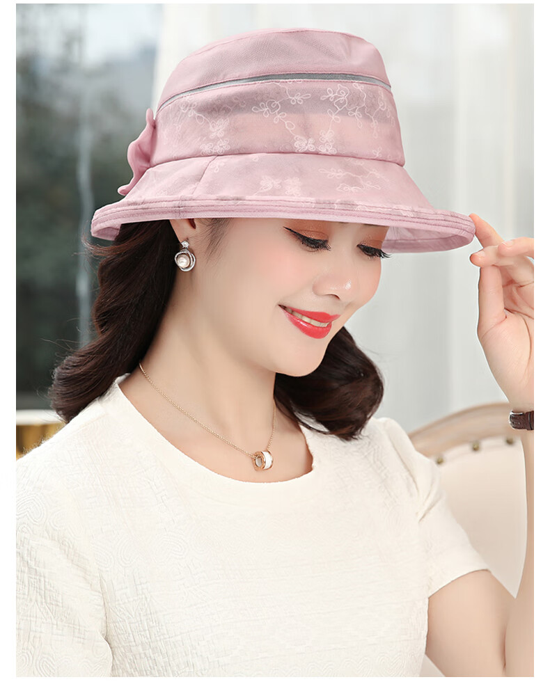 somubay中老年帽子女夏天遮阳帽可折叠真丝防晒太阳帽中年妈妈大沿