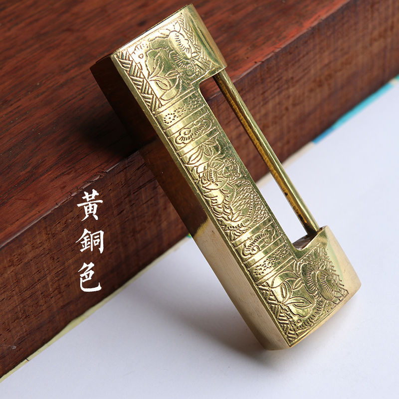 纯铜五金仿古锁老式门锁结婚锁铸铜挂锁纯铜锁横开锁铜锁长7cm锁间距4