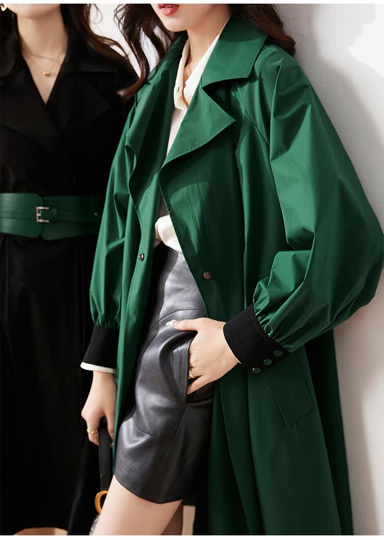 重塑比例利落腰封撞色防风防水风衣外套女春秋2021新款 绿色 l【图片