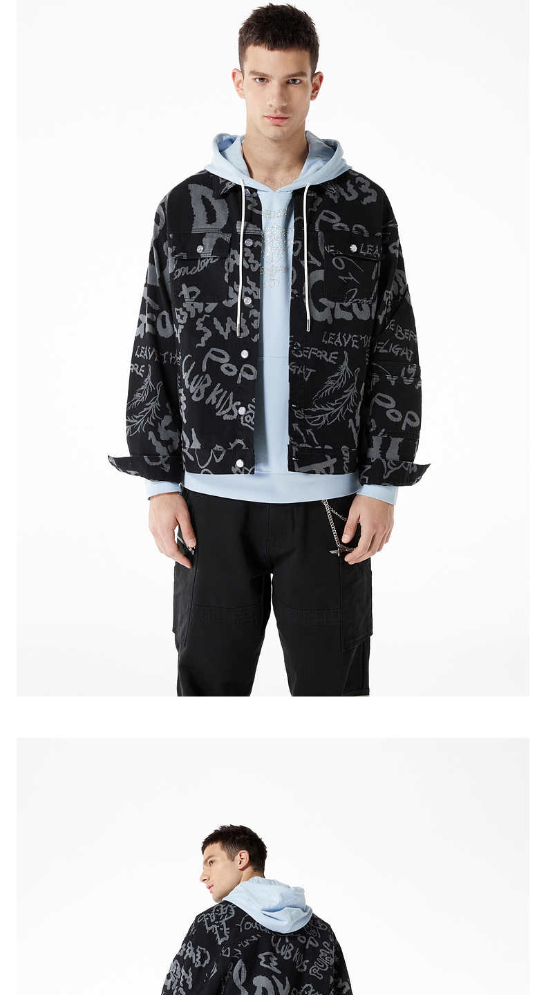 boylondon牛仔外套男女同款2022春夏新品休闲宽松潮流夹克n50900黑色