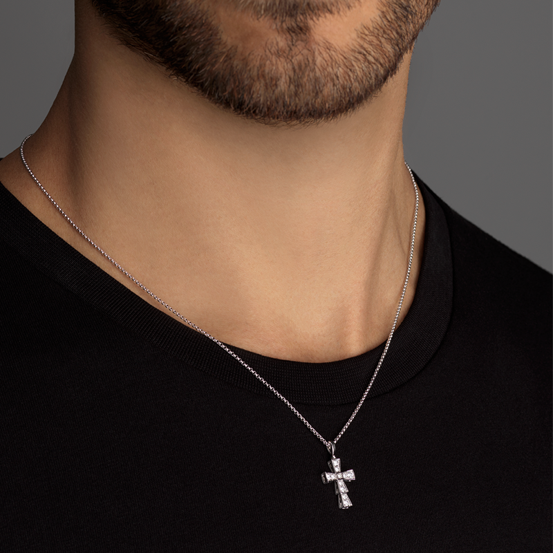 bvlgari宝格丽女士男士18k玫瑰白金密镶钻石十字架cross吊坠项链小号