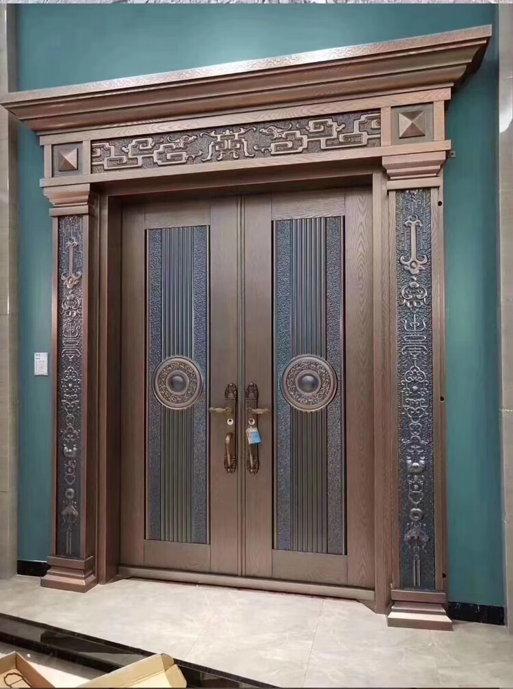 别墅大门防盗门铜门进户大门仿铜仿真铜门对开门农村大门不锈钢门