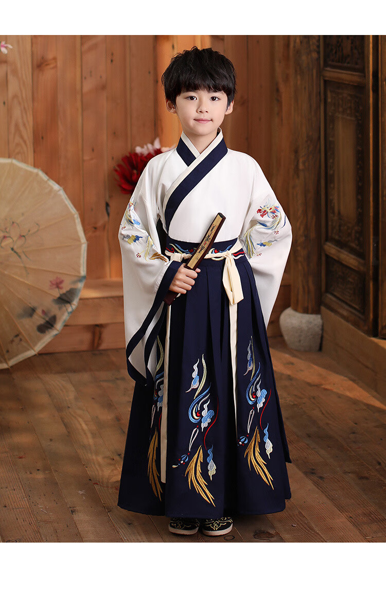 儿童汉服男童小学生飘逸古风男孩中国风古装仙春夏唐装公子玉 玉龙