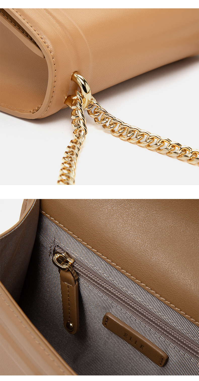 elle包包女包质感个性纯色链条小方包斜挎单肩包生日礼物22083拿铁棕