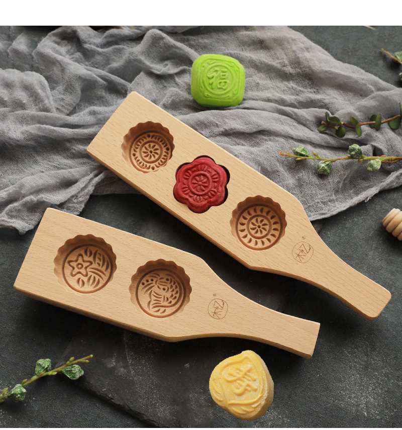 节木质加深冰皮广式中秋月饼南瓜饼绿豆糕点青团面食馒头模具小猪精灵