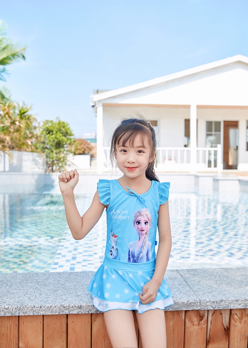 迪士尼官网新品自l营儿童连体泳衣爱莎苏菲亚公主裙式女孩中小大童