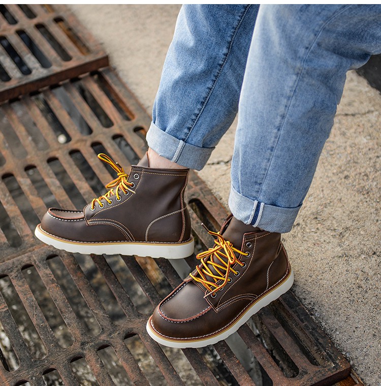 阿美咔叽复古固特异875工装靴疯马皮马丁靴中帮皮鞋皮机车靴男品质