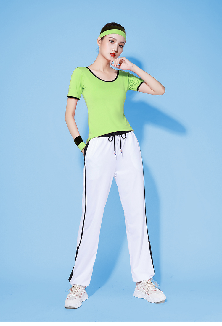 跳操服夏季女装跳健身操套装女新款短袖长裤曳步舞运动装跳舞衣大红长