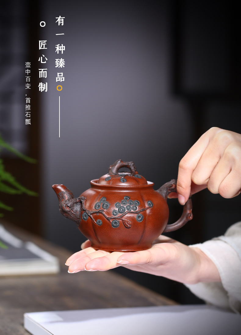 善财 宜兴原矿紫砂壶原矿紫泥松韵长青壶手工茶壶茶具名家李海燕茶具