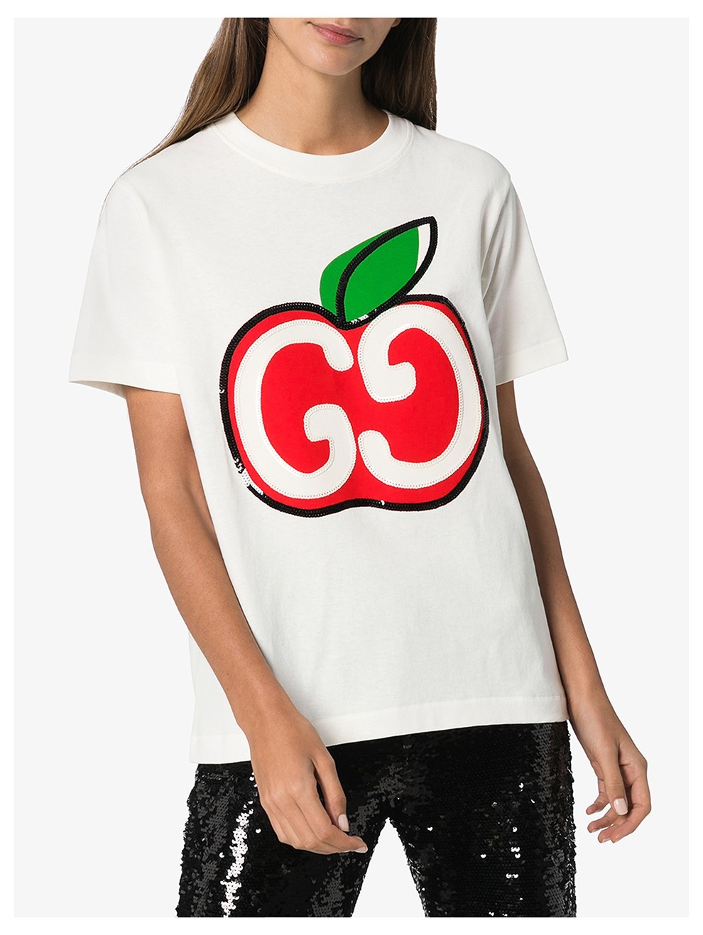 gucci 古驰 新款女士棉质樱桃图案时尚短袖休闲t恤衫 黑色580762 xjb7