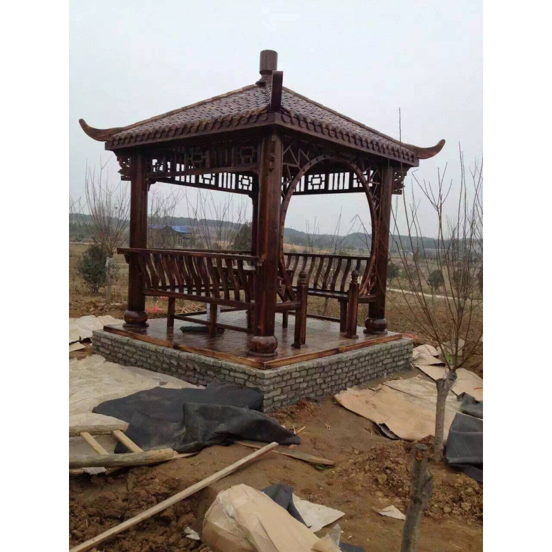墨绩 四角凉亭仿古碳化木实木户外凉亭碳化木防腐庭院别墅古建亭子