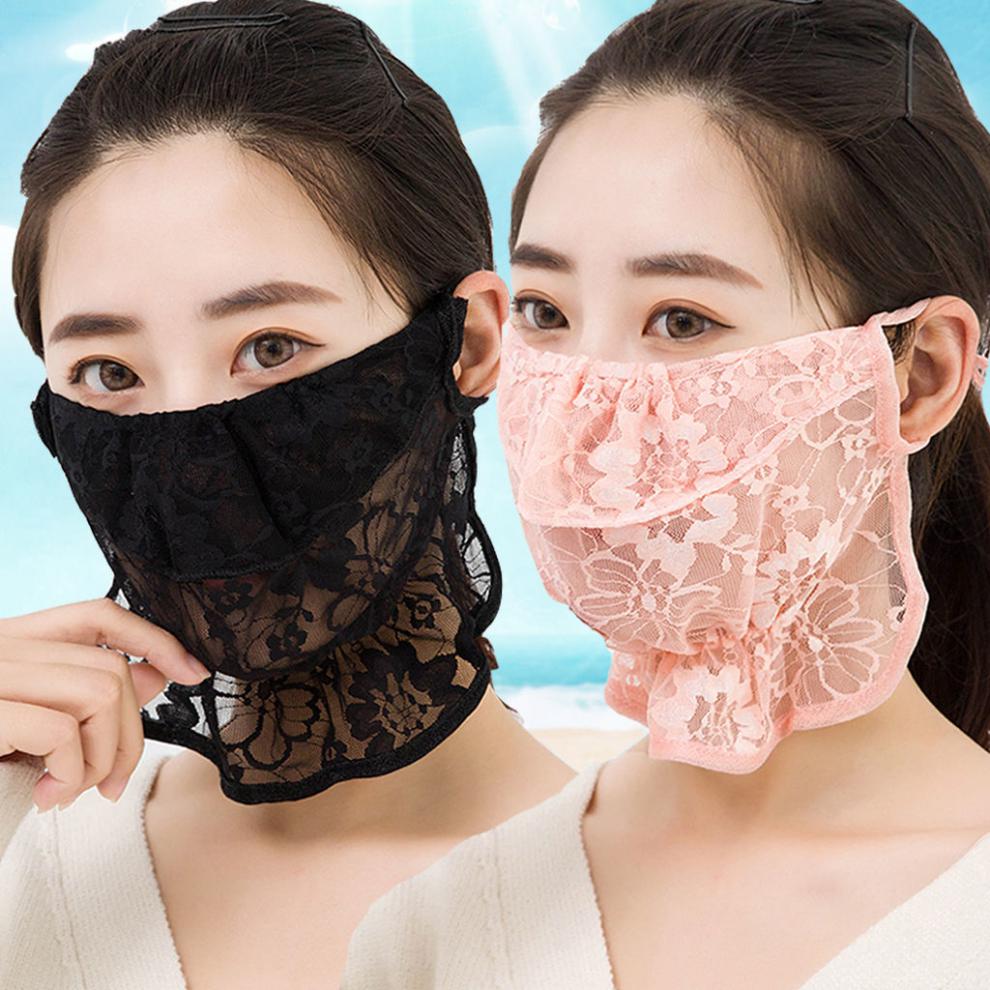 卡若登新品防嗮口罩女春夏季蕾丝防晒口罩全脸护脸防晒面罩女护颈网纱