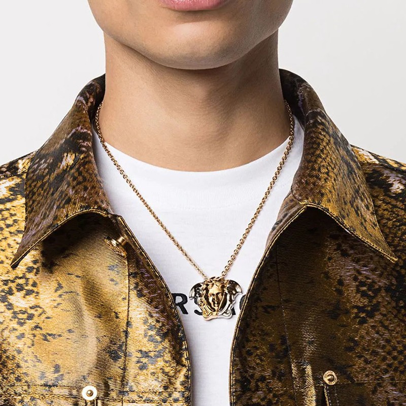 versace范思哲男女同款黄铜美杜莎头像双色吊坠项链情人节礼物【礼盒