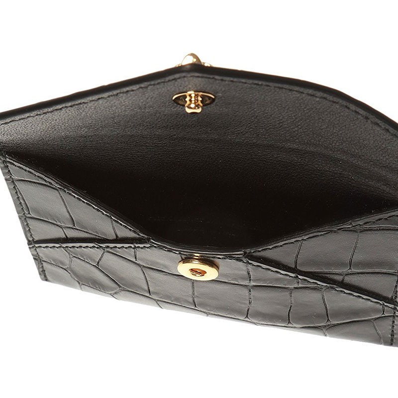 麦昆(mcq) 新款黑色男士小牛皮骷髅头细节休闲手包卡包 黑色554194