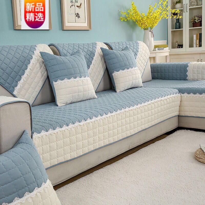 四季沙发垫通用布艺防滑沙发套罩简约现代沙发套全包坐垫欧式 简爱蓝 90*180