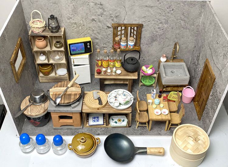 迷你厨房真煮套装迷你厨房真煮全套小型自垒小灶台砖儿童做饭厨具食玩