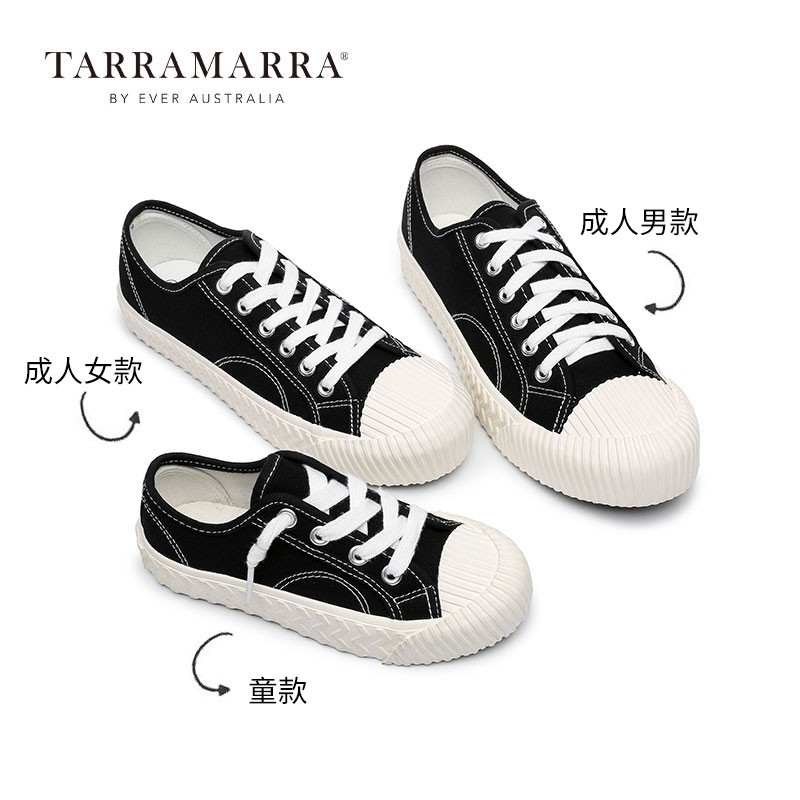 TARRAMARRA 2022新款亲子款饼干鞋经典低帮帆布鞋休闲鞋软底板鞋女百搭运动鞋 黑色 女款-38码