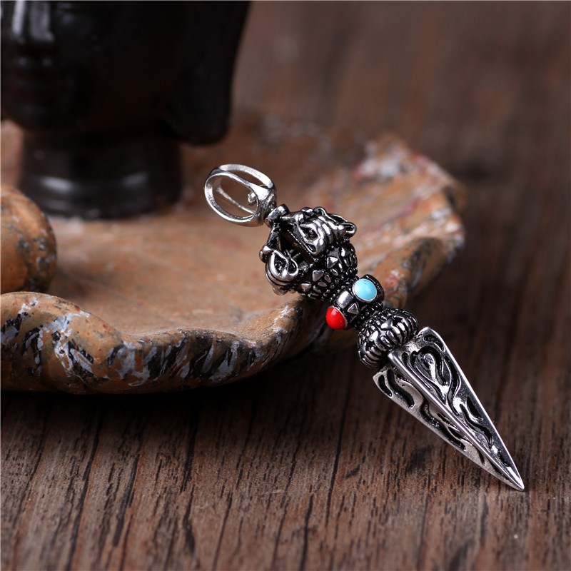 仁尼金刚橛降魔杵个性复古色钛钢项链吊坠佛珠配饰创意男女防过敏不