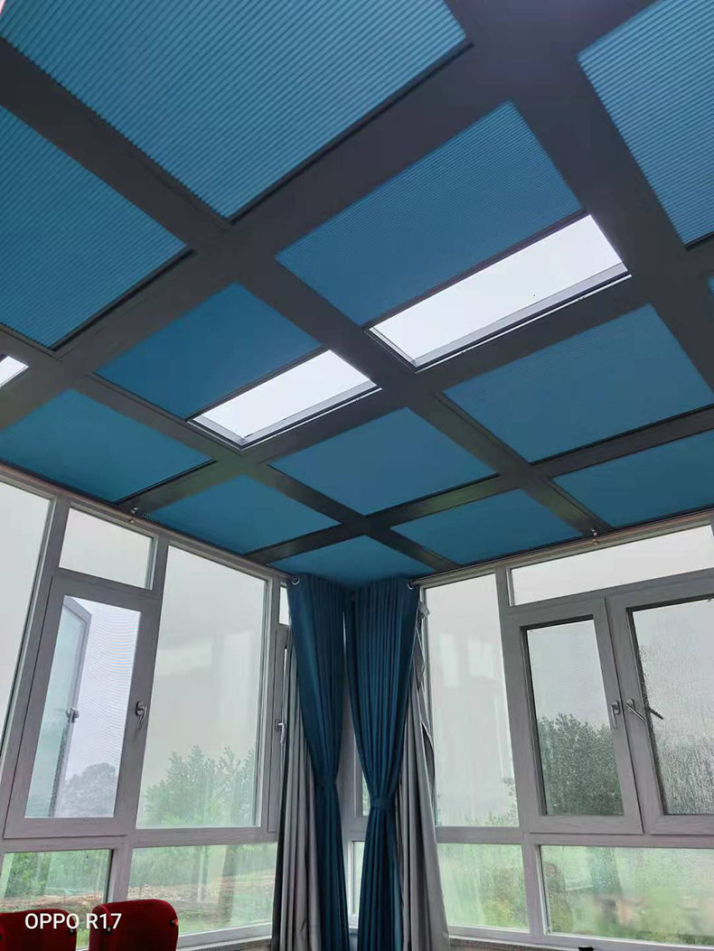 遮光窗帘免打孔阳光房天窗顶帘遮阳隔热蜂巢帘遮光天棚帘玻璃房隔热全