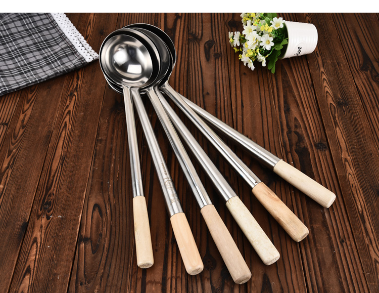 不锈钢长柄大号马勺实心食堂酒店炒勺家用饭店厨师用的炒菜大勺子 特