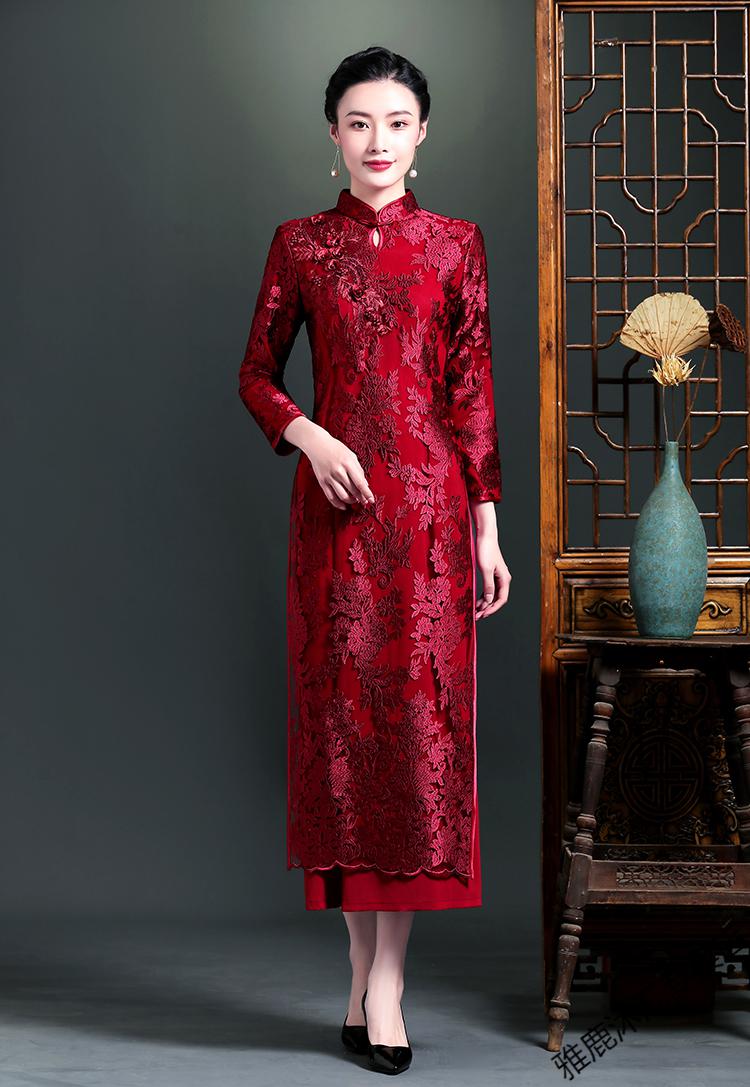 雅鹿严选品质女装婚礼妈妈礼服高贵时尚年轻款高端喜婆婆婚宴装红色