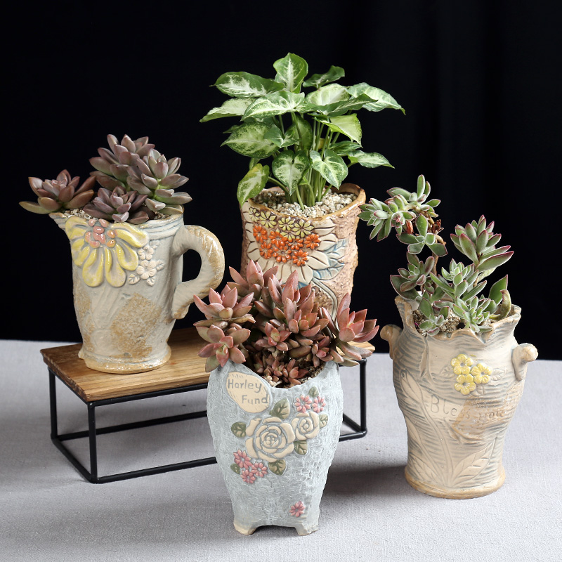 多肉花盆大号老桩高盆大口径植物创意简约陶罐粗陶陶瓷小花盆 老桩-18