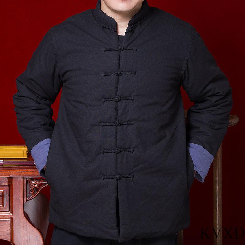 冬季加厚棉袄男中式唐装棉衣外套中老年人中国风老粗布棉服酒红色