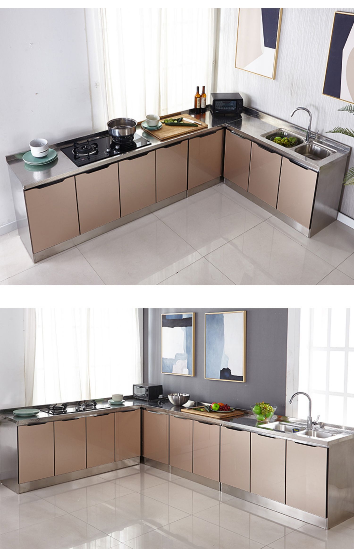 全钢橱柜不锈钢厨房柜子租房家用水槽柜整体经济型灶台柜厨柜一体 全