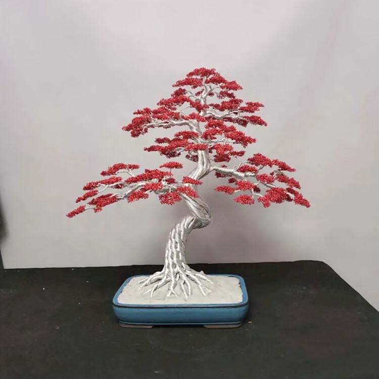 铜丝摇钱树手工 铜丝发财树摆件编织车载龙铁丝摇钱树制作工艺品串珠