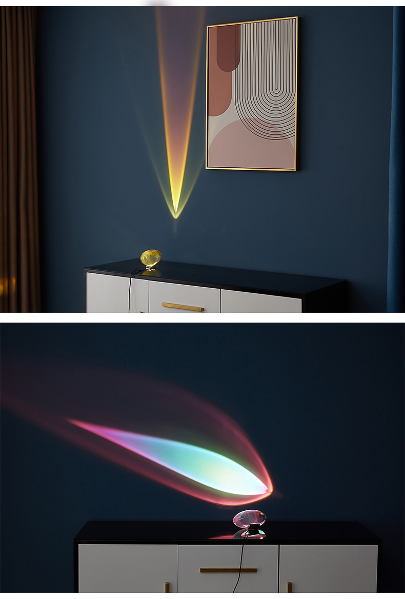 天使之眼创意卧室床头客厅小夜灯氛围投影灯网红日落灯水晶台灯暖光宽
