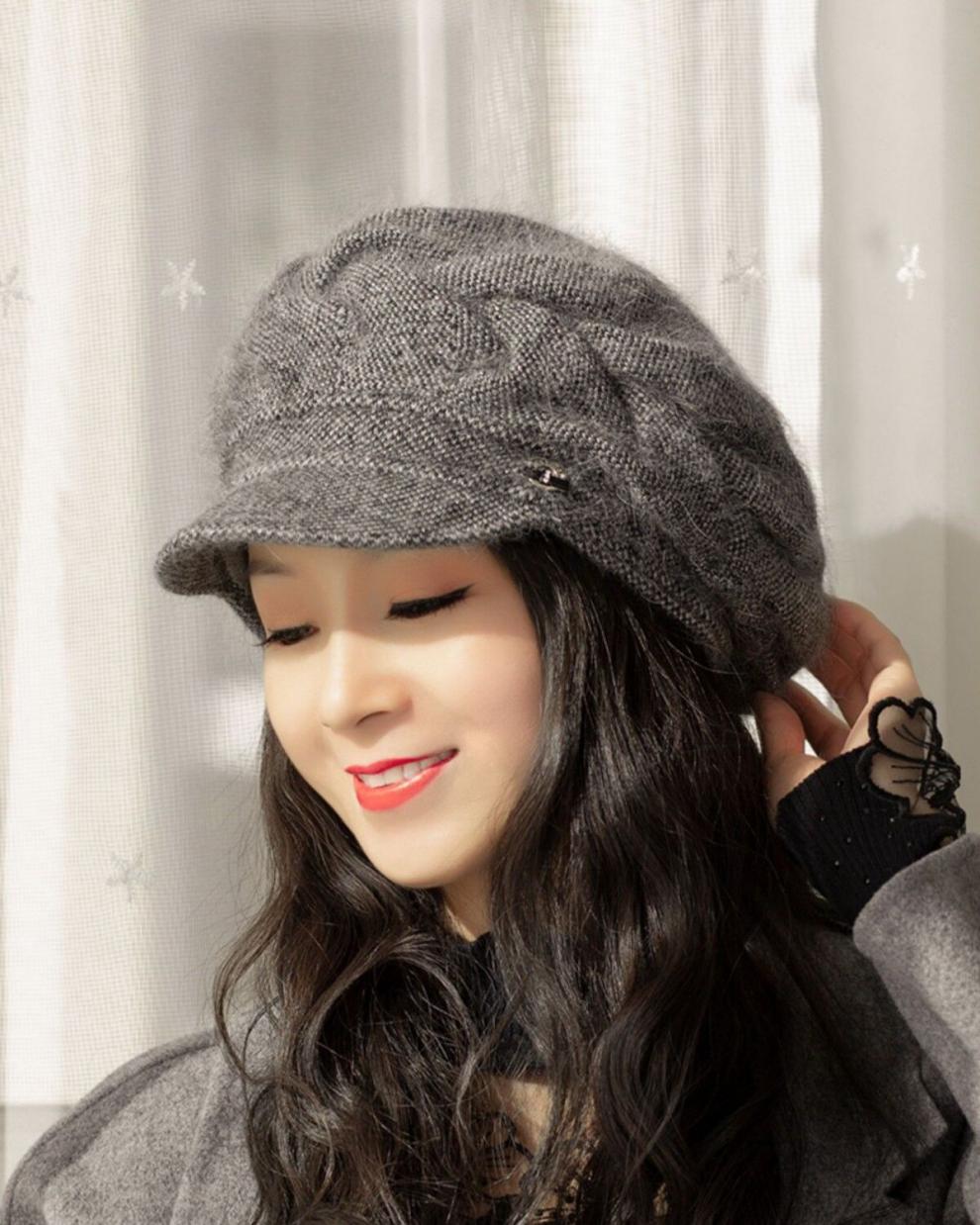 qiced新品贝雷帽女秋冬帽子女秋冬百搭时尚洋气中年妈妈冬季女士加厚