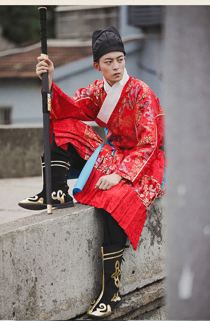 制男锦衣卫飞鱼服古风武侠古装cos古装侠客侍卫服男士剑客装 红色汉服