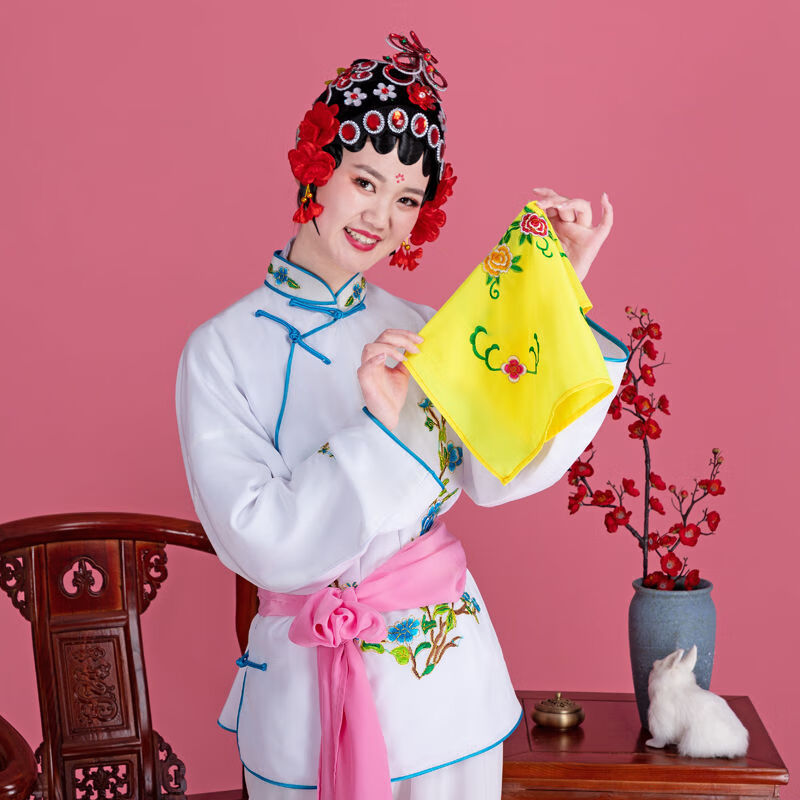 手帕戏曲戏剧手帕绣花花旦小姐手绢京剧豫剧越剧丫鬟手绢表演传统旗袍