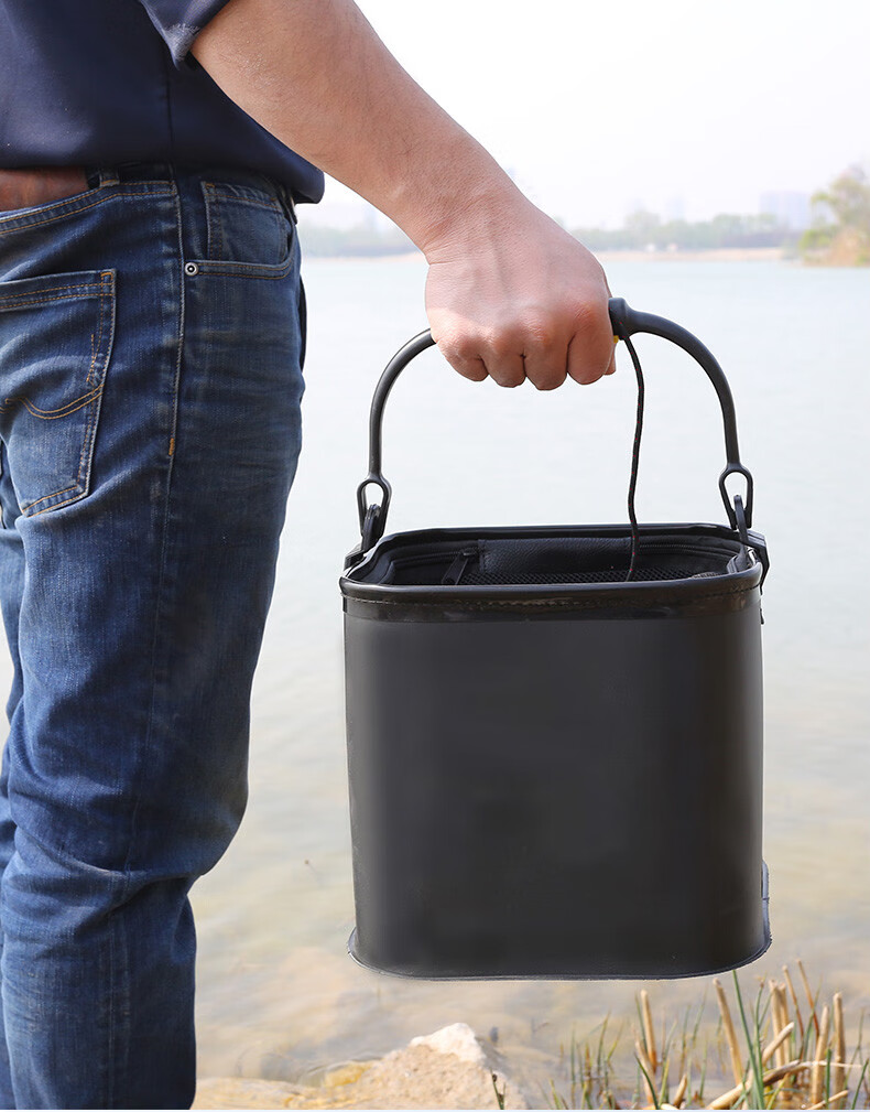 加厚eva打水桶可折叠装鱼桶钓鱼活鱼箱带绳小鱼桶渔具鱼护桶 手蓝色24