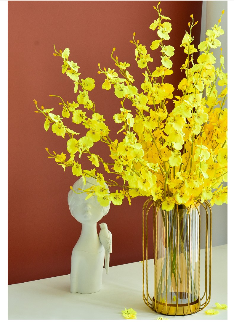 品质假花仿真花摆设客厅装饰摆件花束轻奢餐桌摆花12支跳舞兰波纹花瓶