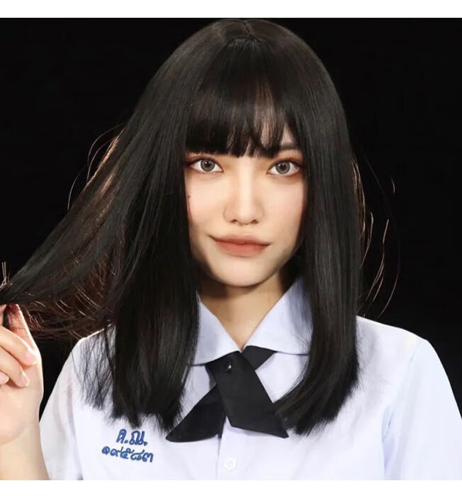 禁忌女孩娜诺假发学生中长直发漫画齐刘海自然锁骨修圆脸全头套式