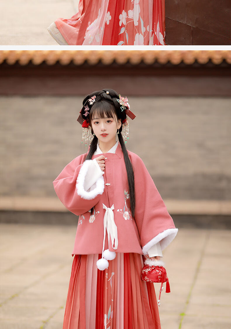 京选好货汉服冬季女加厚明制方领半袖批袄冬装过年红书依店同款搭配