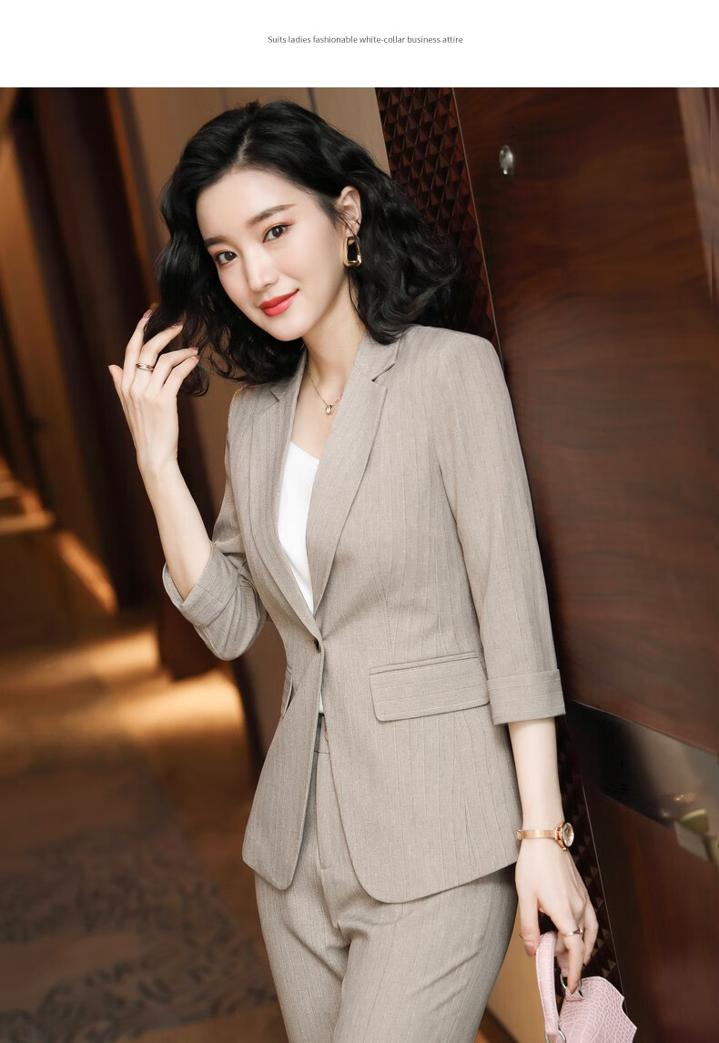 夏天短款小西装女套装外套气质修身中袖职业装夏季时尚个子休闲西服