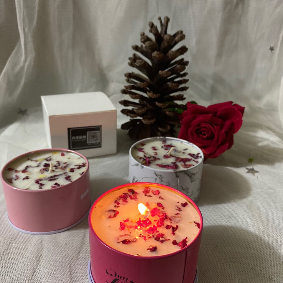 浪漫香薰蜡烛罐家用少女心香烛卧室房间安眠低温熏香礼物粉红水晶美国