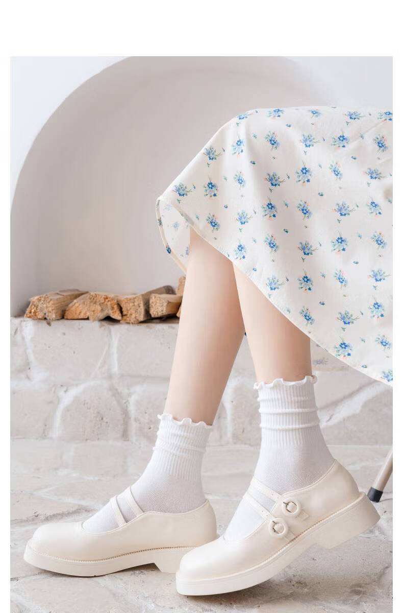 浪莎黑色堆堆袜女春秋薄款中筒袜纯棉长袜秋季长筒夏季秋冬乐福鞋袜子