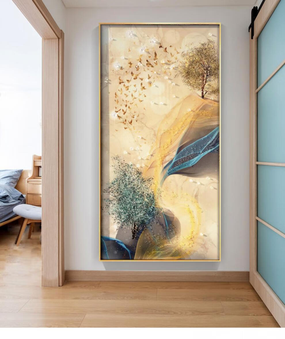 晶瓷轻奢进门玄关装饰画客厅背景挂画走廊过道竖尽头壁画抽象 hk-428